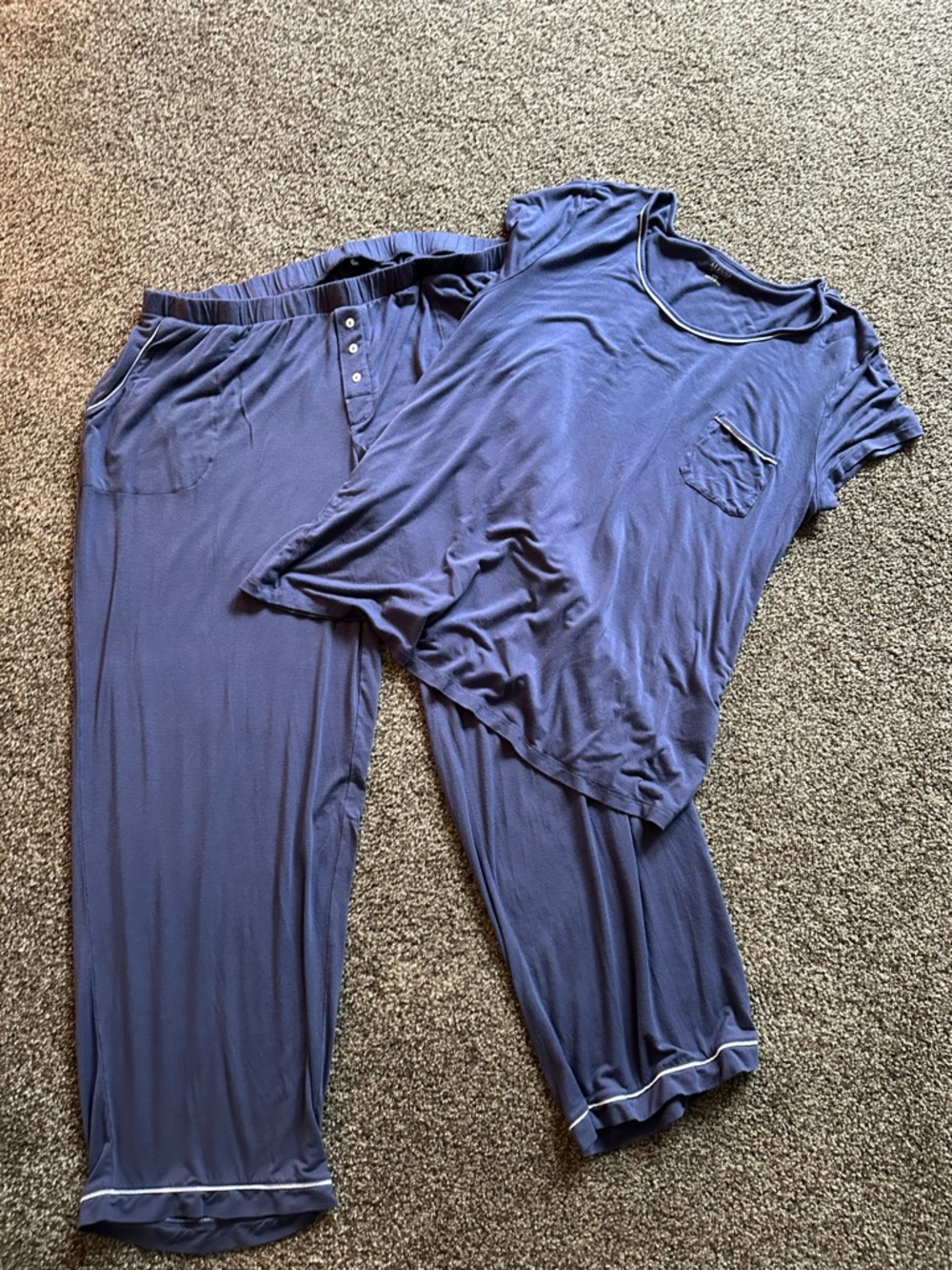 Alfani Women's Short-Sleeve Two-Piece Pajama Set in Navy with Contrast Piping